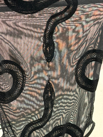 Snake Embossed mesh Body Suit Top
