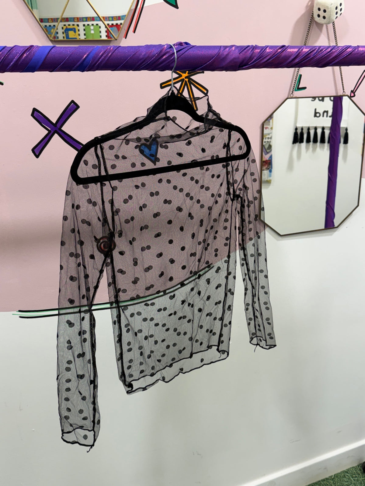Black Polka Dot Mesh Top