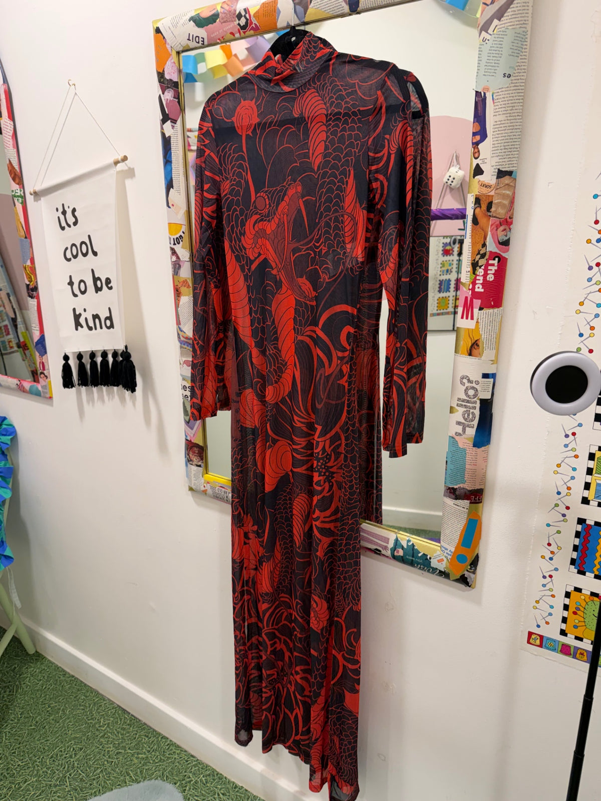 Red Snake Mesh Dress