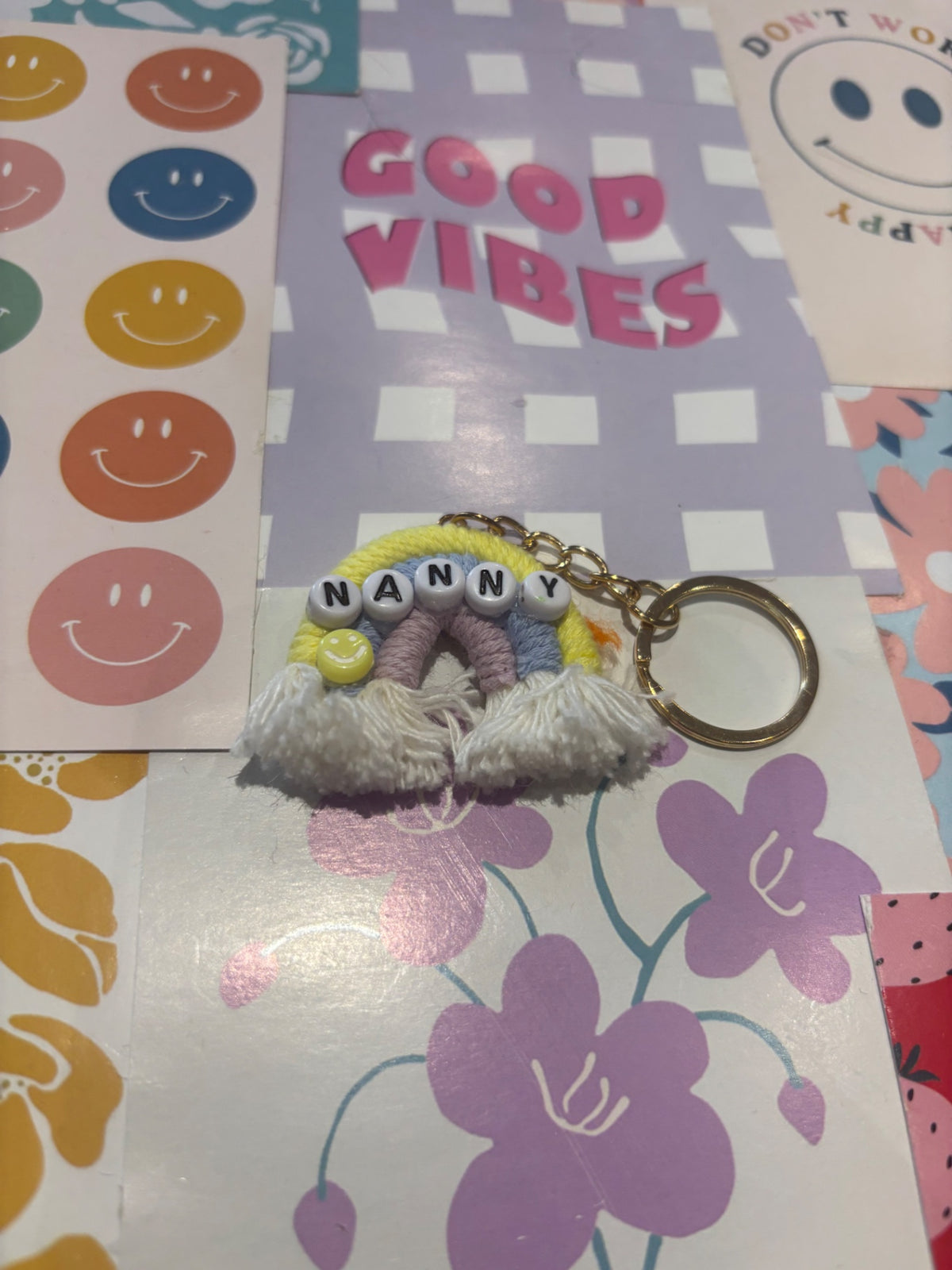 Yellow/lilac Nanny Rainbow Keyring 
