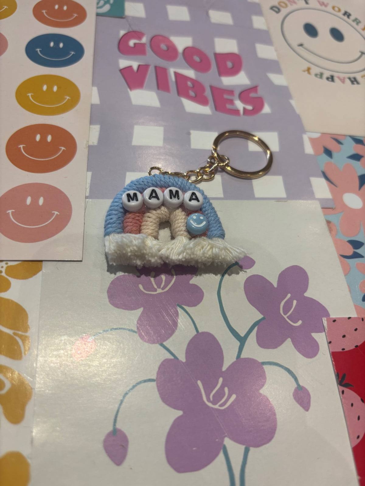 Blue/pink Mama Rainbow Keyring