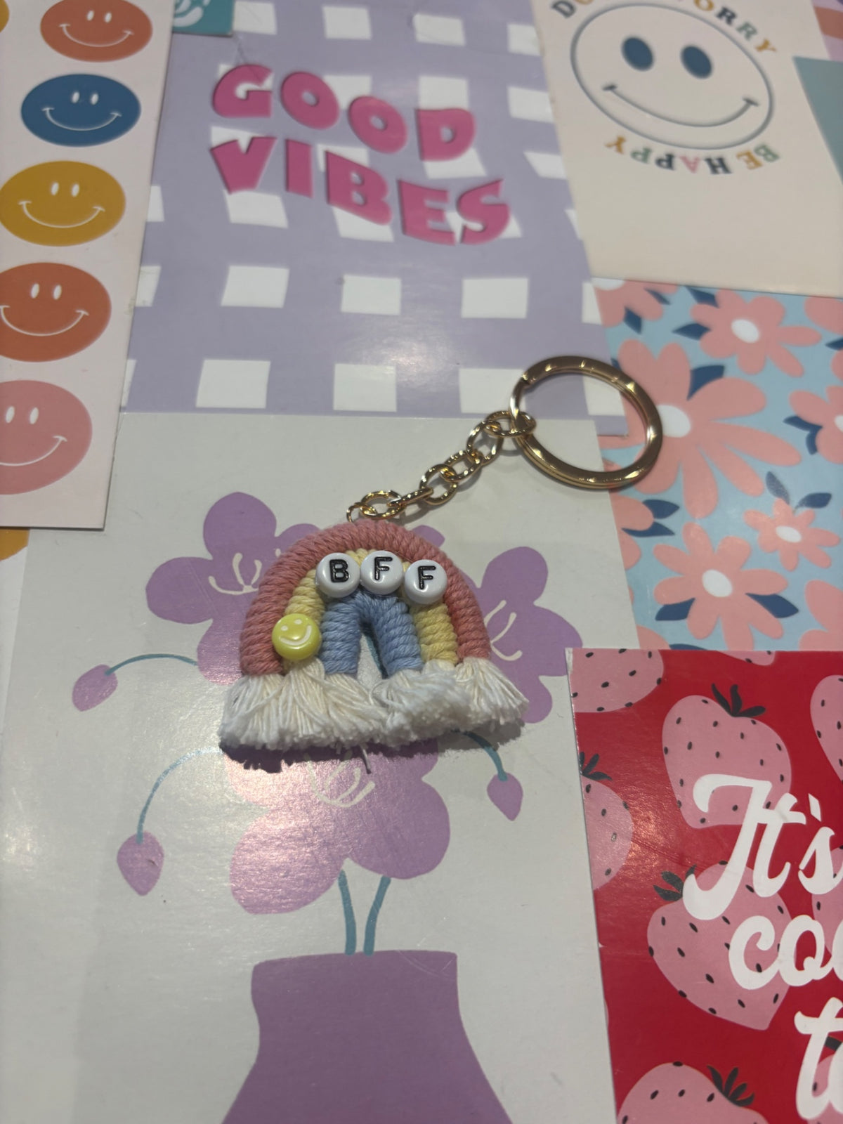 Pink/yellow BBF Rainbow Keyring 
