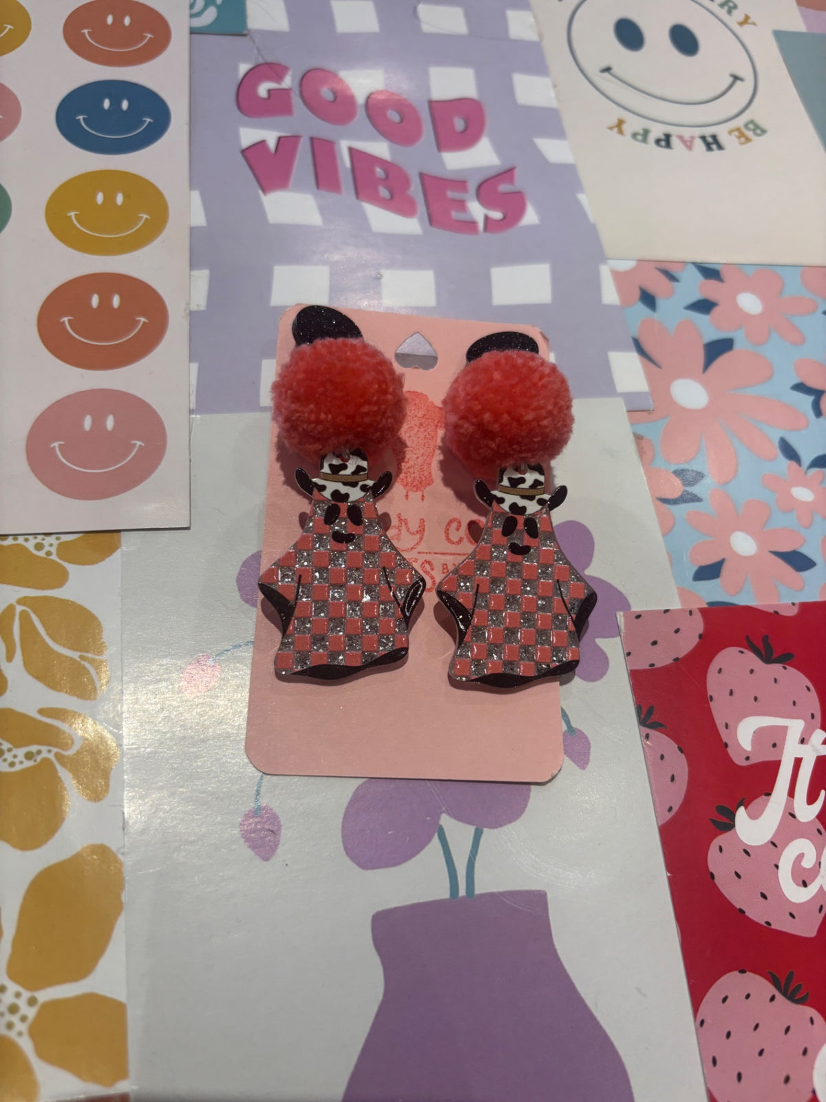 Cowboy Ghost Pom Pom Stack Earrings