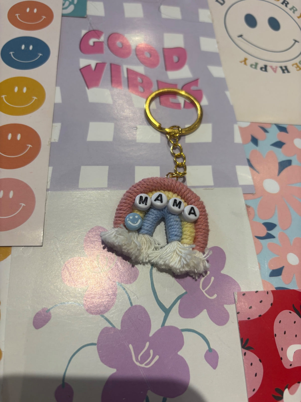 Pink/yellow Mama Rainbow Keyring 