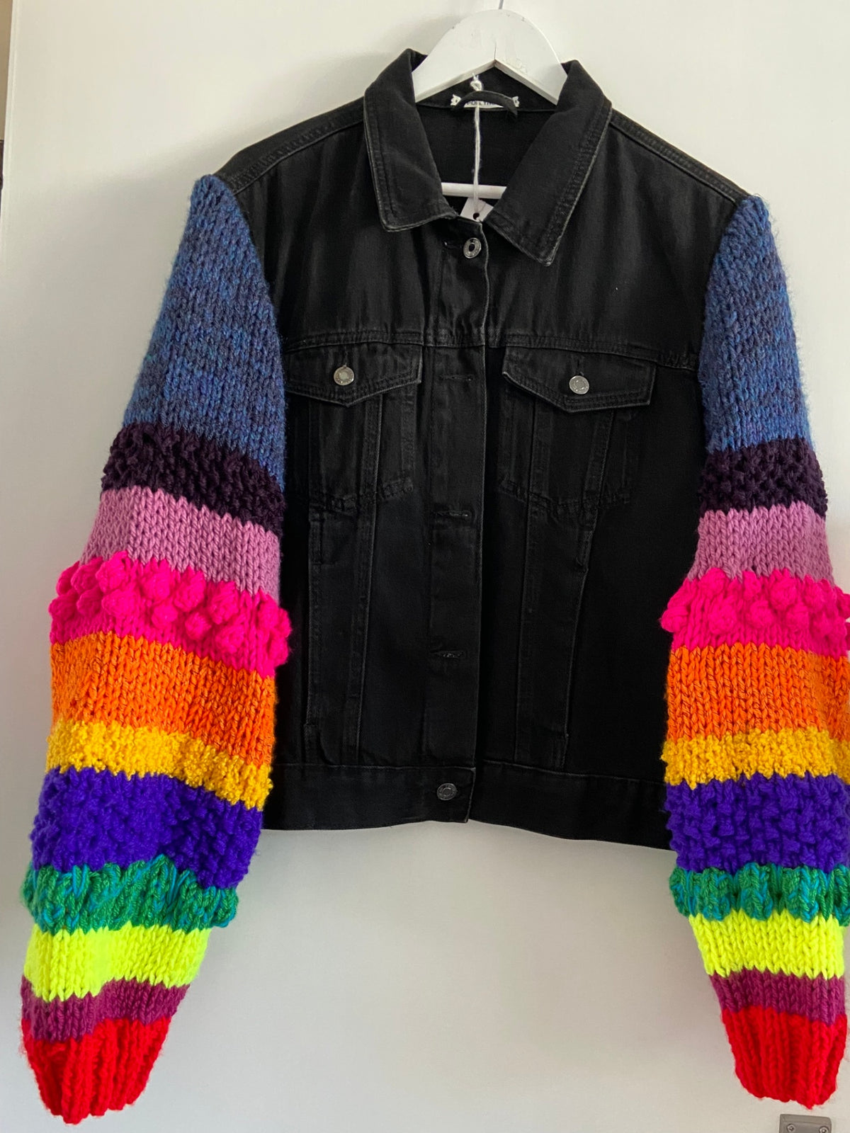 Knitted Sleeve Denim Jacket