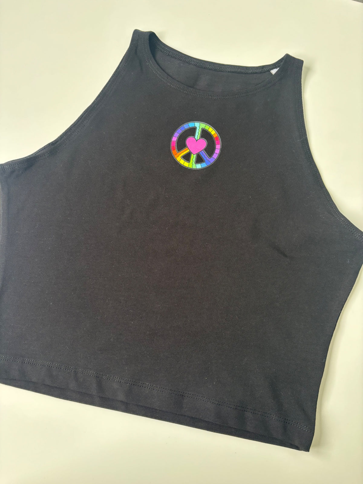 PEACE&LOVE BLACK CROP TANK MEDIUM THE MAGIC LABEL