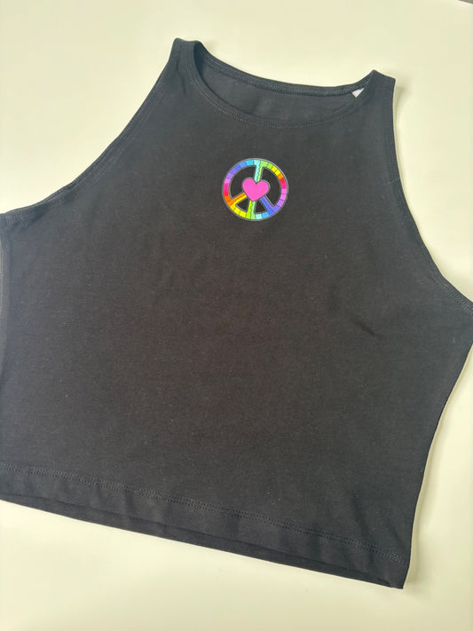 PEACE&LOVE BLACK CROP TANK MEDIUM THE MAGIC LABEL