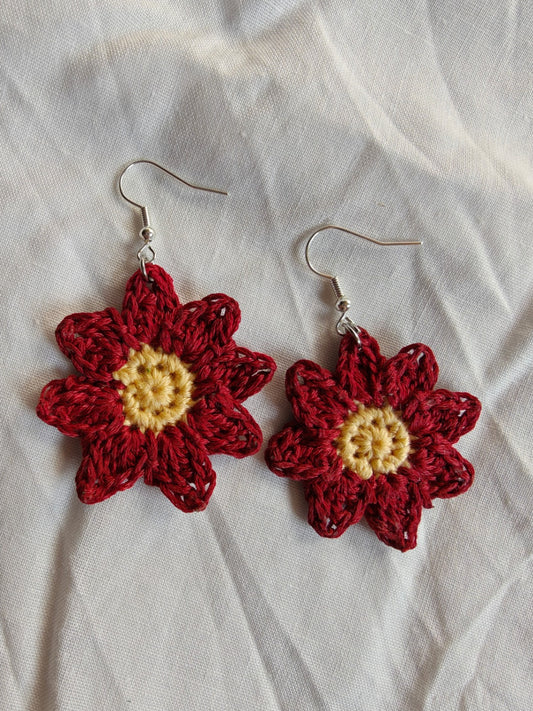 Red burgundy flowers/ poinsettia earrings