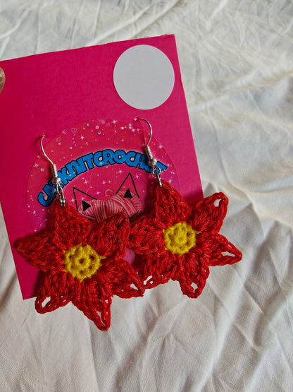 Bright red flower poinsettia earrings