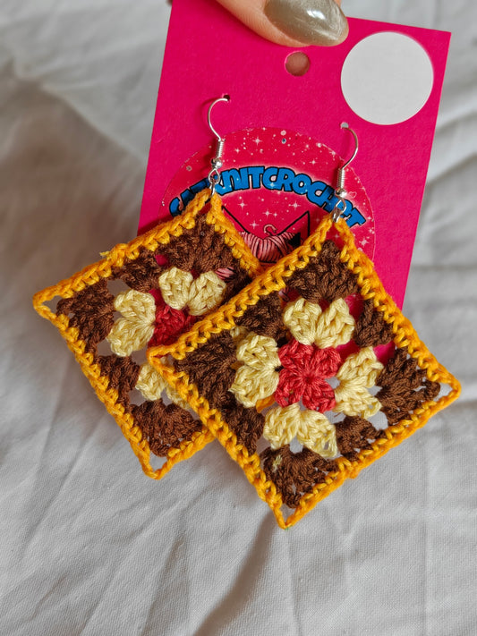 Big autumn granny square earrings