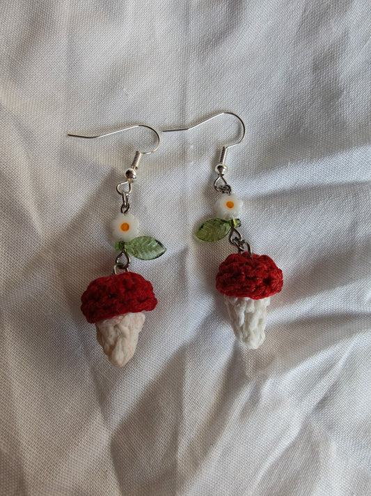 Cute mushrooms with tiny flowers earrings 