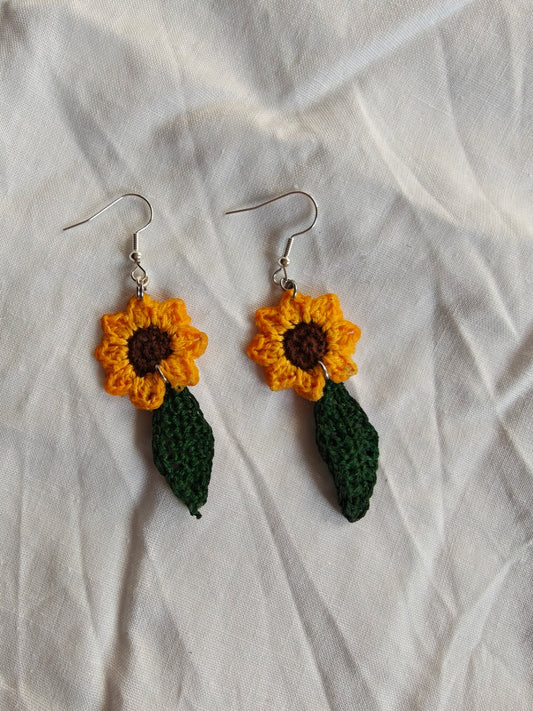 Sunflowers with leaf earrings
