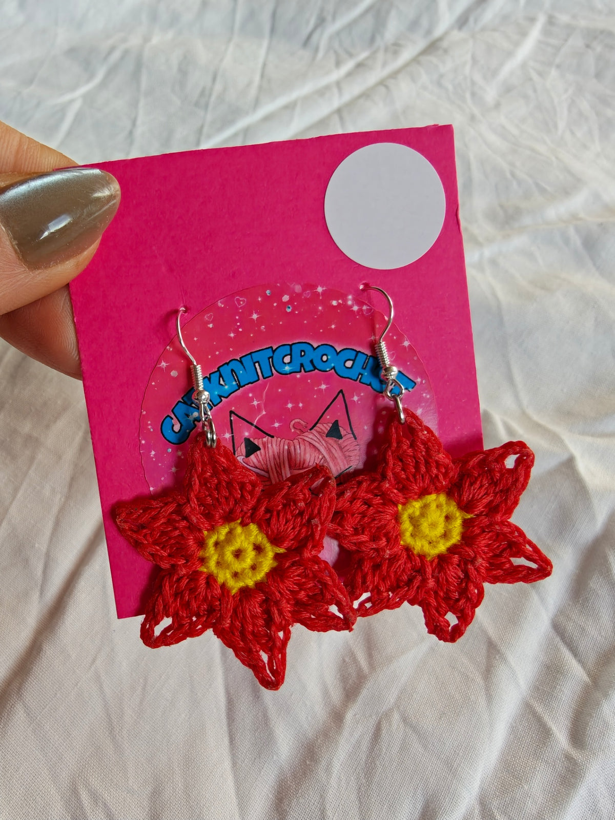 Bright red flower poinsettia earrings