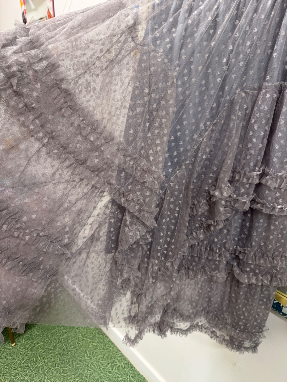 Grey Love Heart Western Maxi Skirt