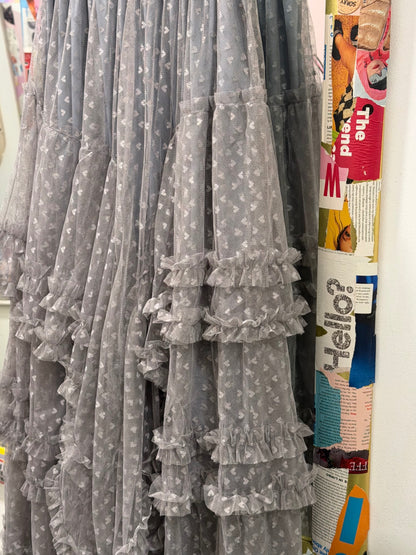 Grey Love Heart Western Maxi Skirt