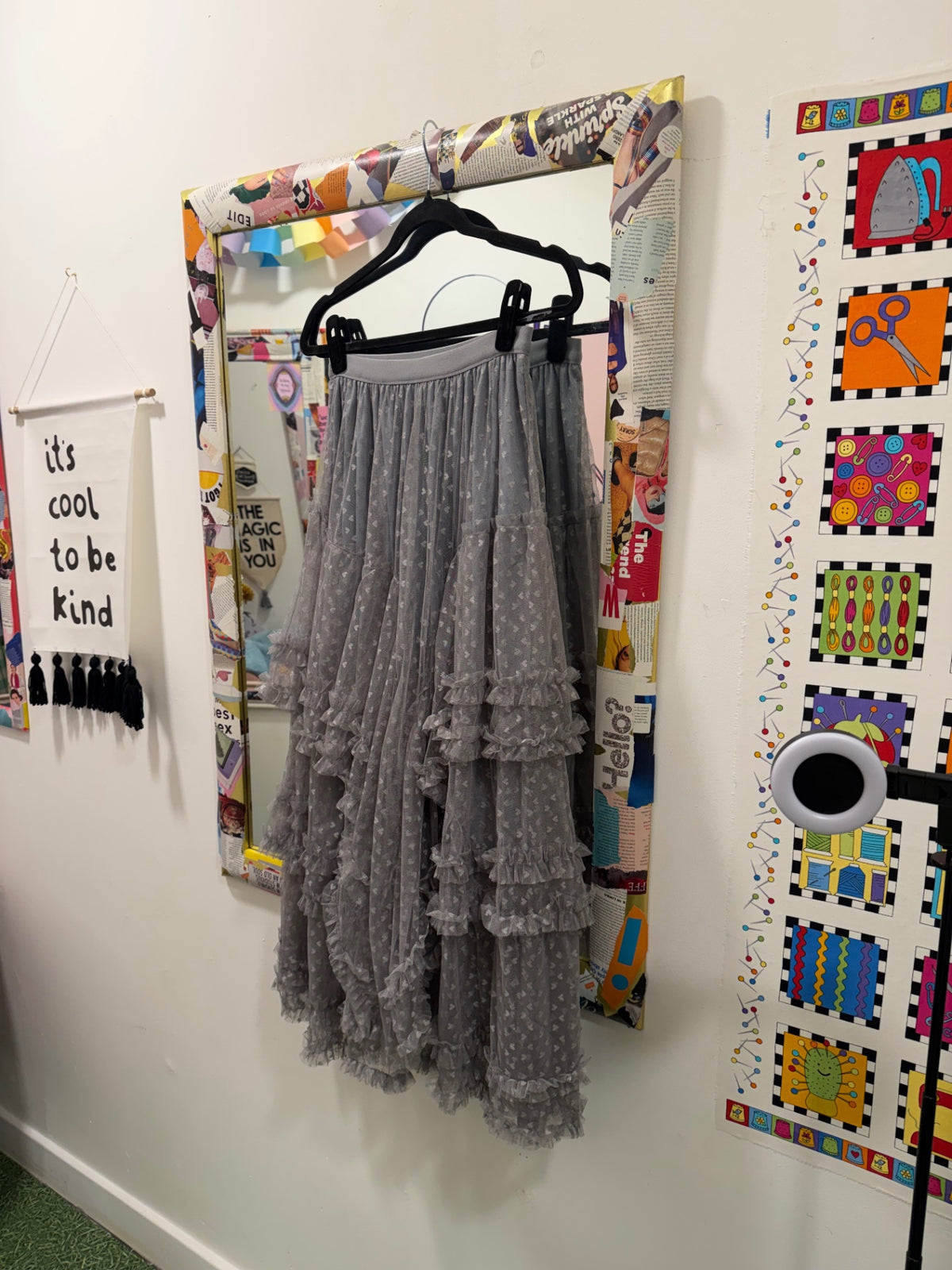 Grey Love Heart Western Maxi Skirt