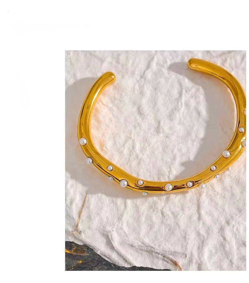 Pearl Halo — Gold Tone Cuff Bracelet