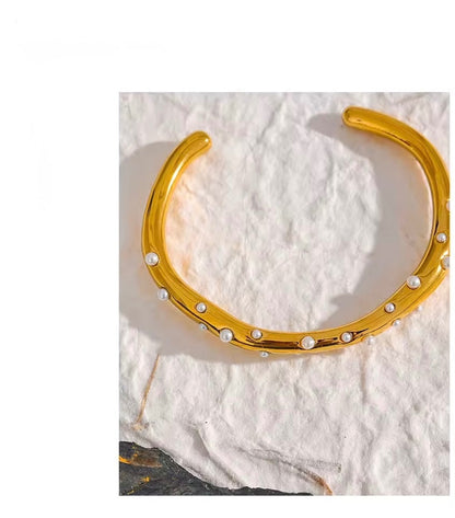 Pearl Halo — Gold Tone Cuff Bracelet
