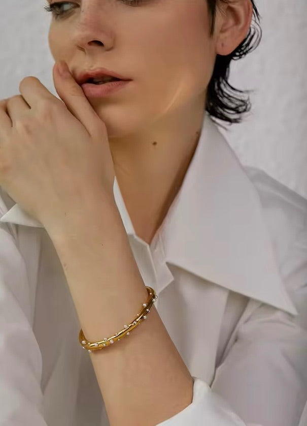 Pearl Halo — Gold Tone Cuff Bracelet