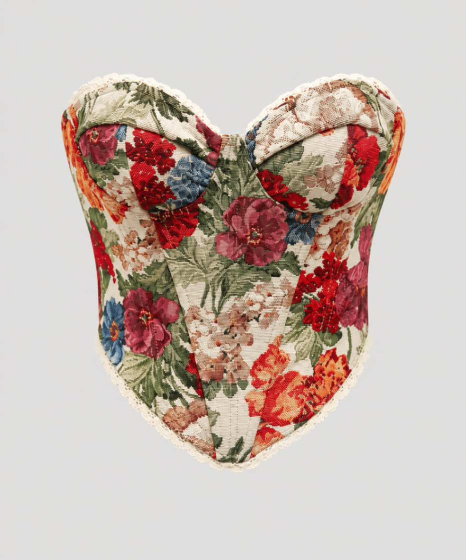 Romantic Tapestry Red Mix Floral Corset Med
