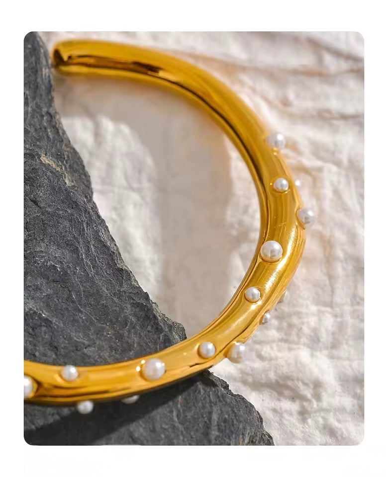 Pearl Halo — Gold Tone Cuff Bracelet