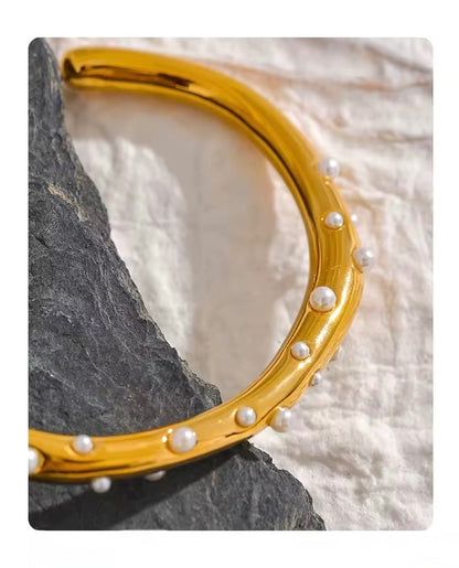Pearl Halo — Gold Tone Cuff Bracelet