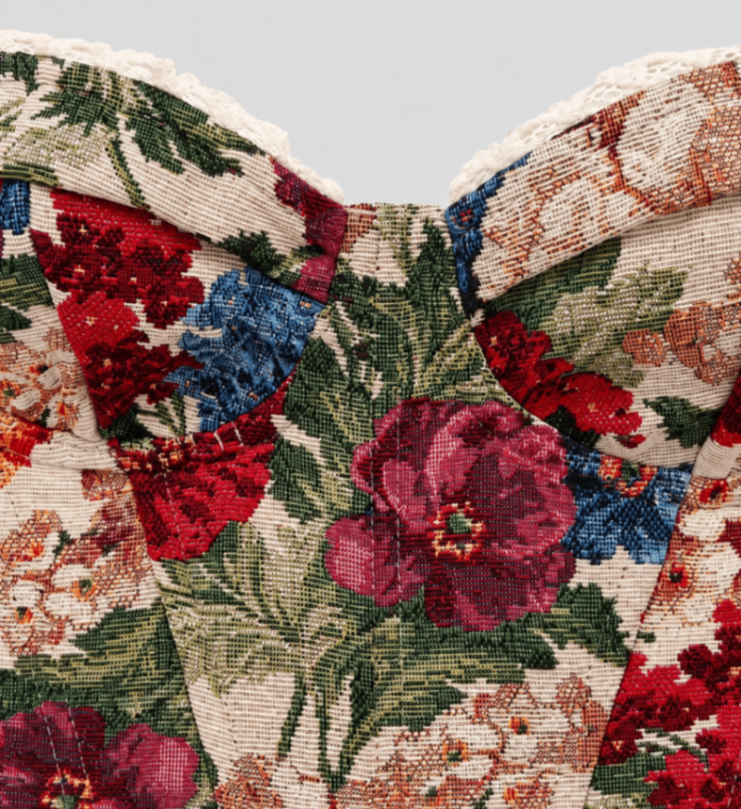 Romantic Tapestry Red Mix Floral Corset Small