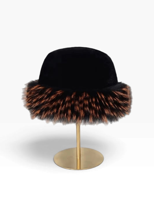 Fur Bucket Hat Black Orange 