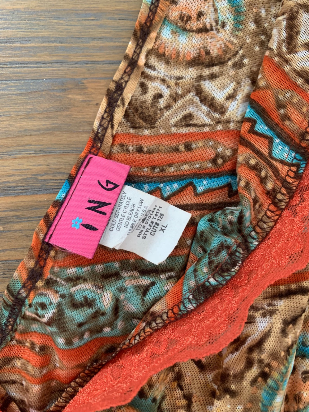 vintage v-neck orange & blue top 