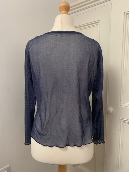 sheer mesh blue cardigan