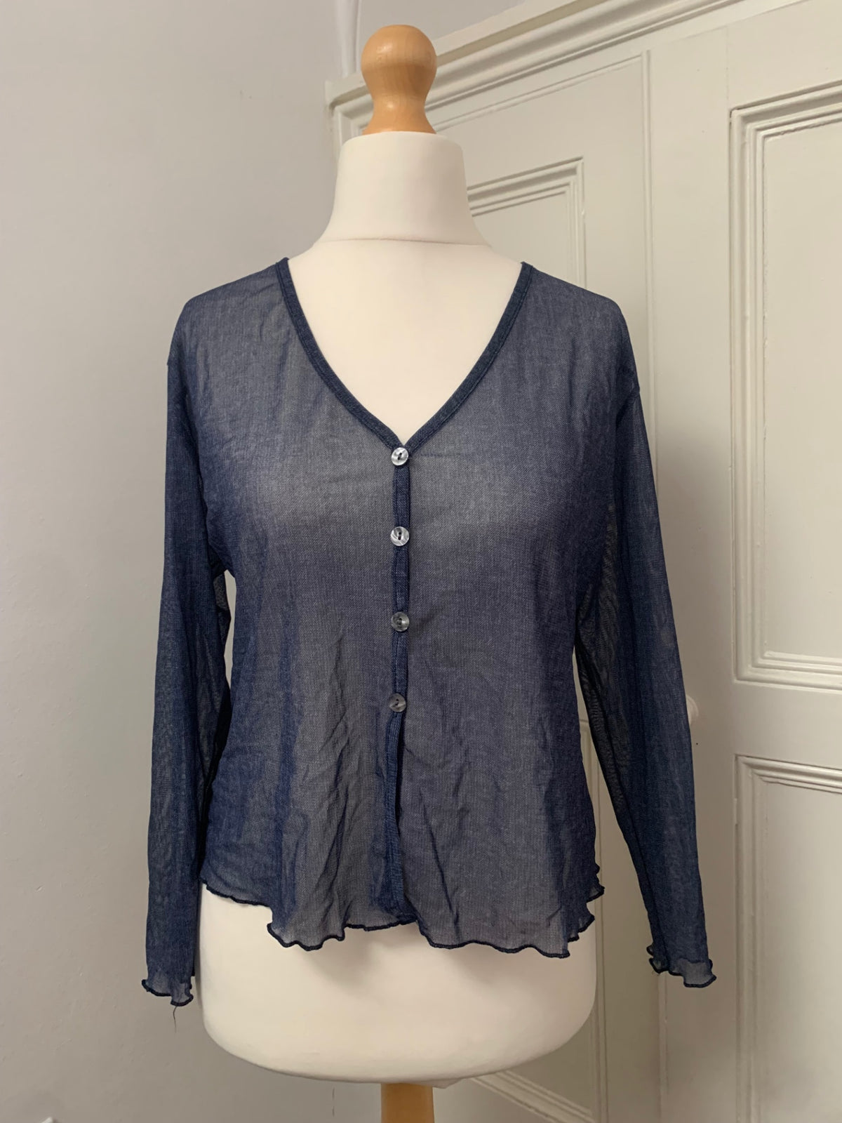 sheer mesh blue cardigan