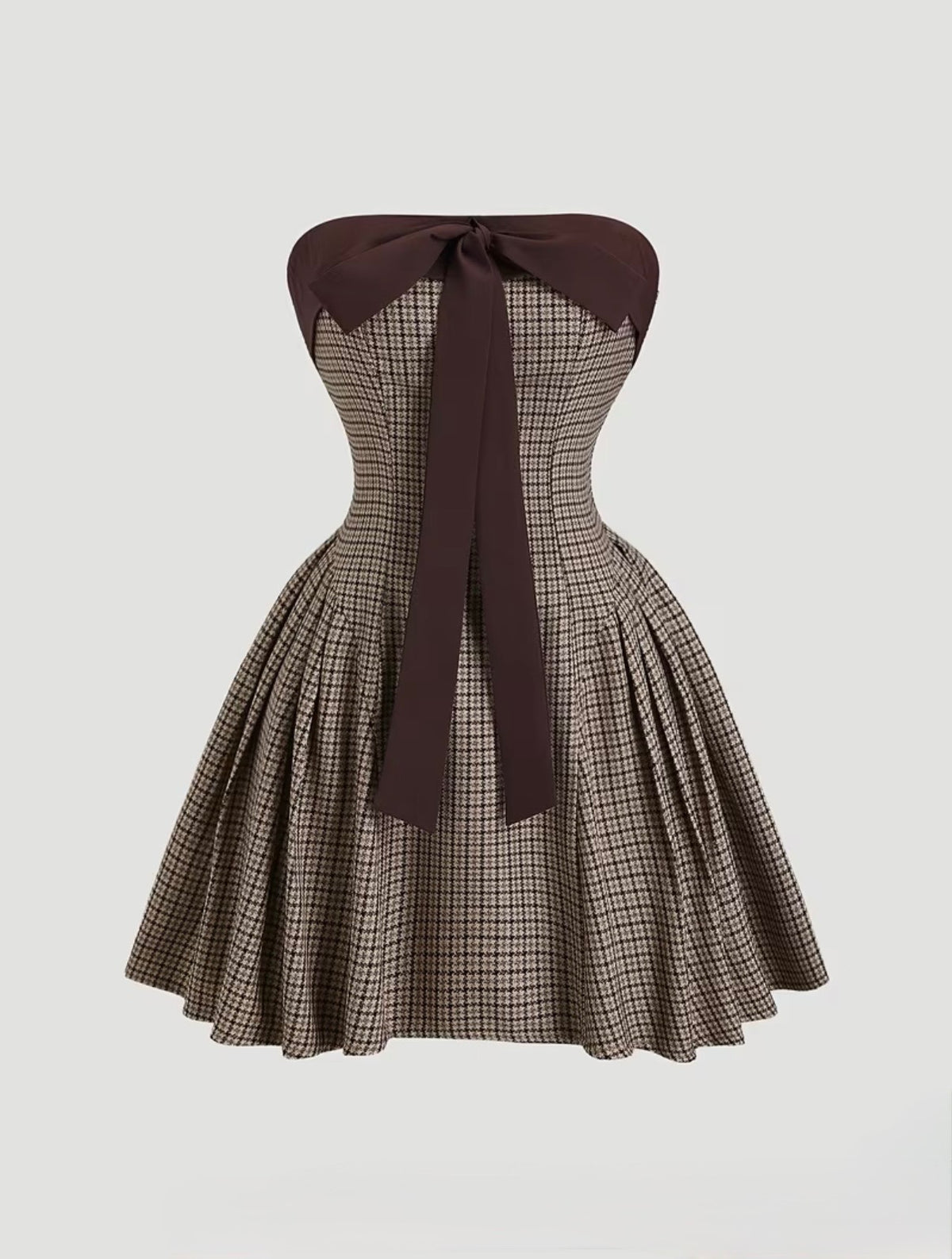 Brown Bow Houndstooth Mini Dress Small