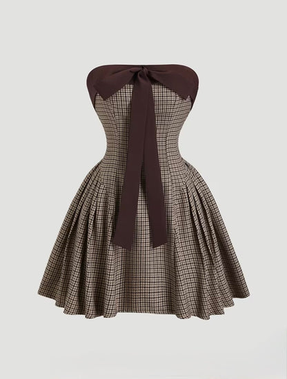 Brown Bow Houndstooth Mini Dress Small