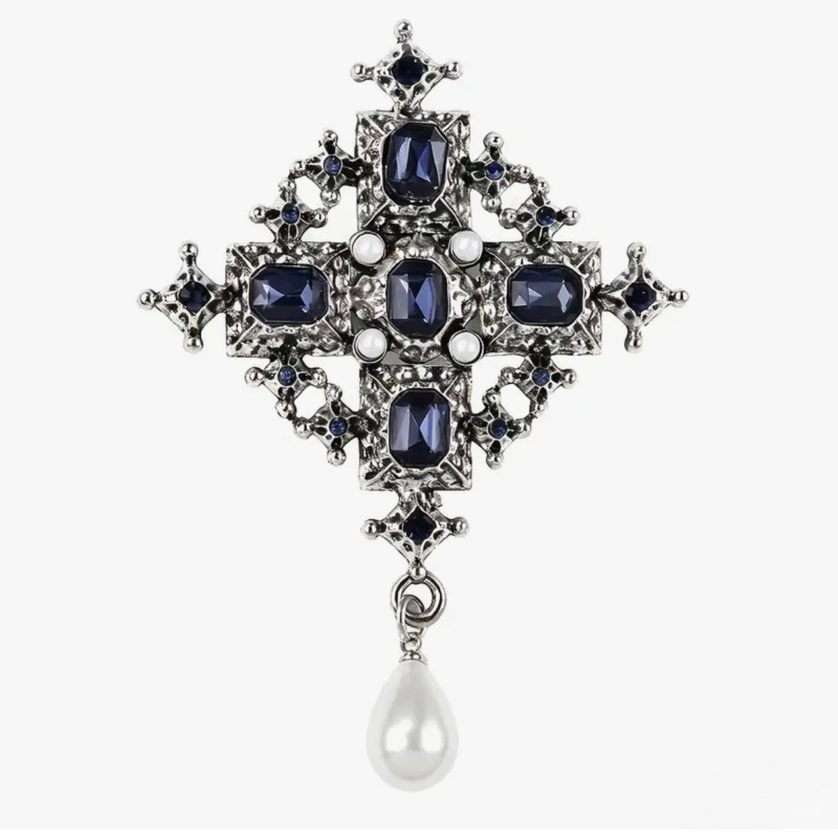 Crystal Cross Brooch Grey