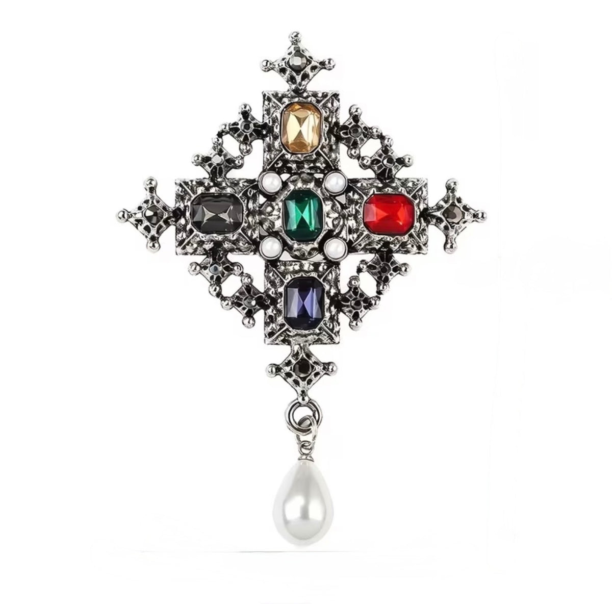 Crystal Cross Brooch Multi