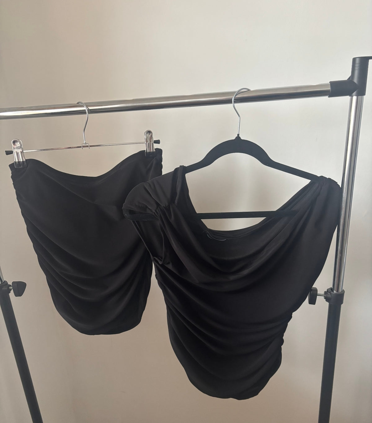 Plain black shoulder ruffle top