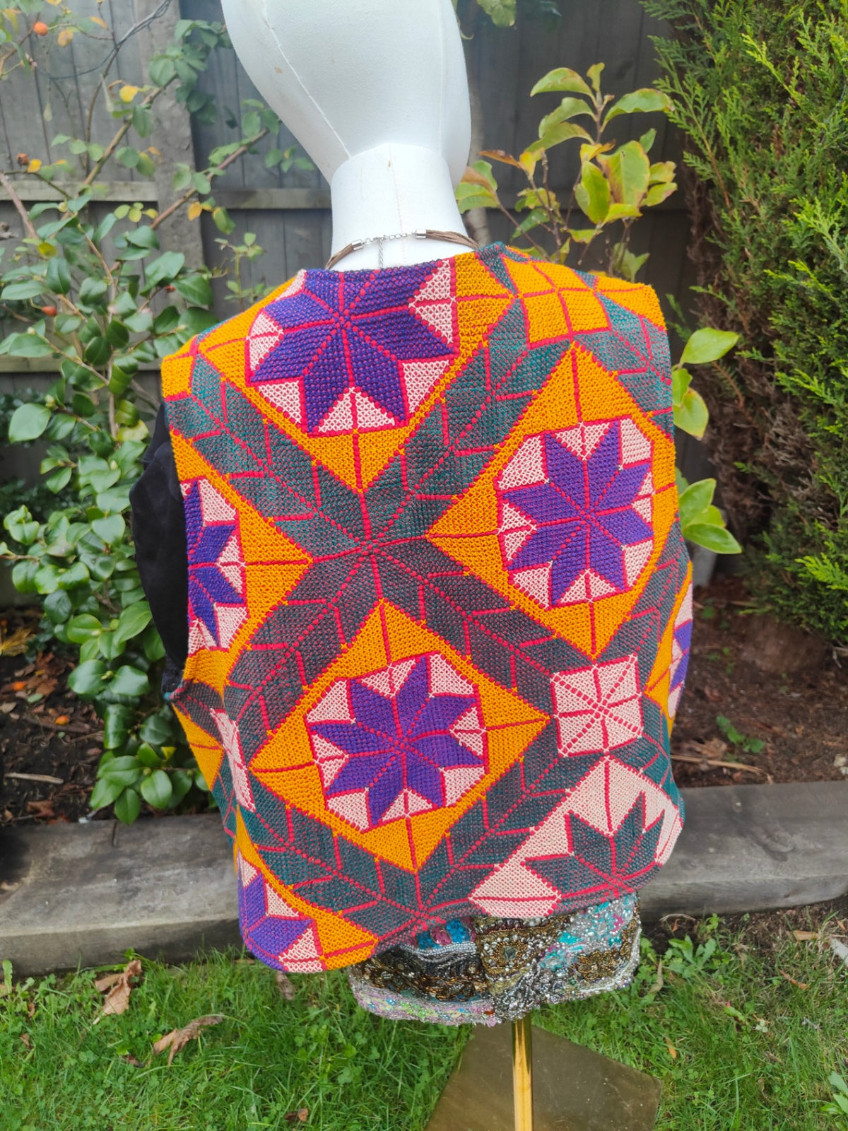Woodstock reversible kantha fabric gilet teddy fur  