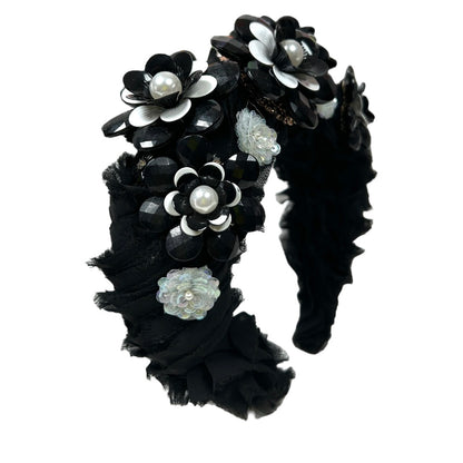 Black & White Flower Headband Crown